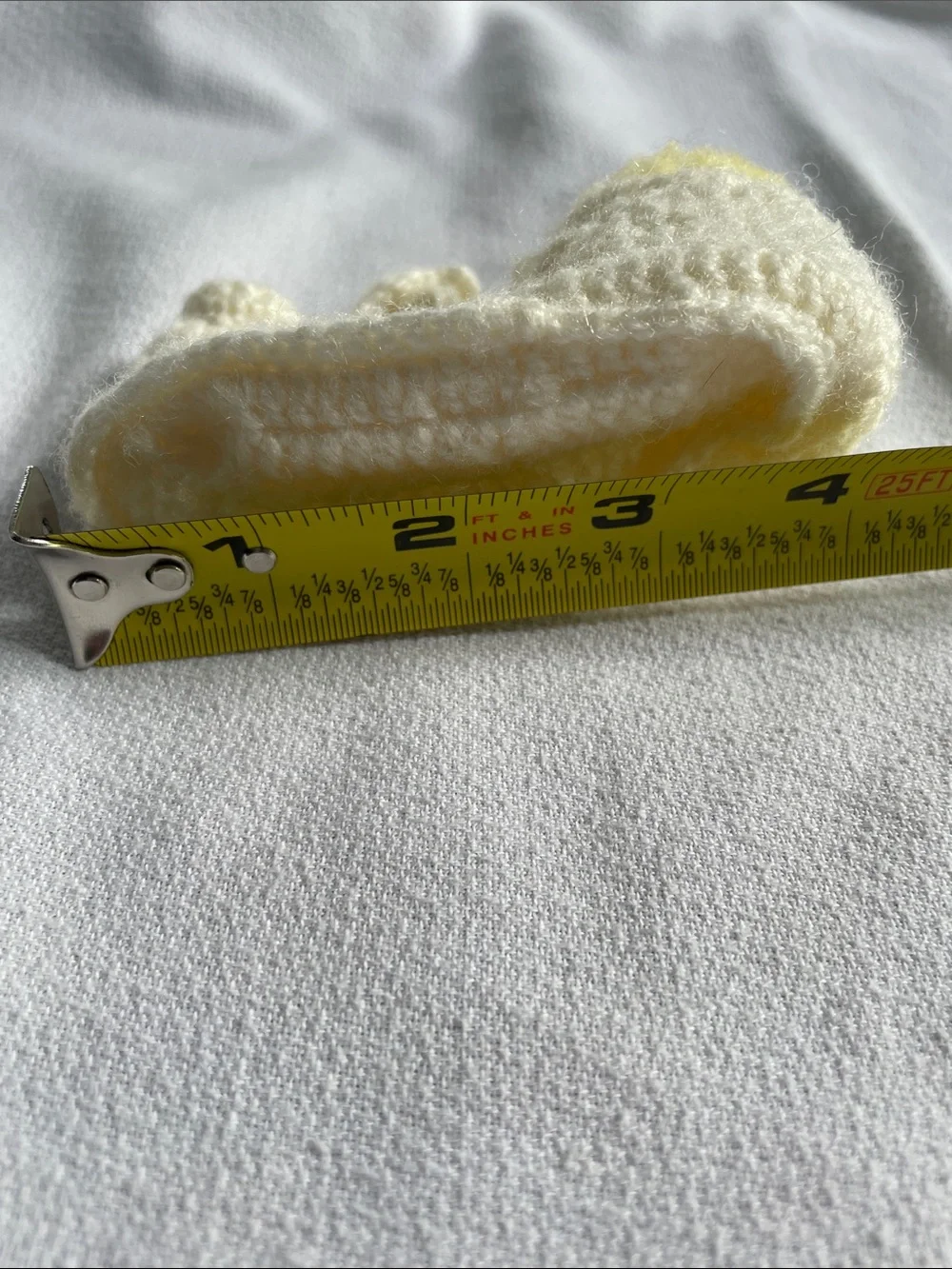 VINTAGE Handmade Crochet Hand Knot Baby Booties White Yellow